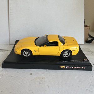 1:18 Scale Diecast Hot Wheels C-5 Corvette, Yellow With Stand